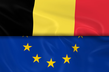 Flags of Belgium and the European Union Split in Half - 3D Render of the Belgian Flag and EU Flag with Silky Texture