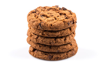 Chocolate chip cookies isolated on white