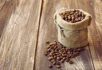 Coffee beans in the canvas sack