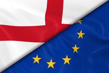 Flags of England and the European Union Divided Diagonally - 3D Render of the English Flag and EU Flag with Silky Texture