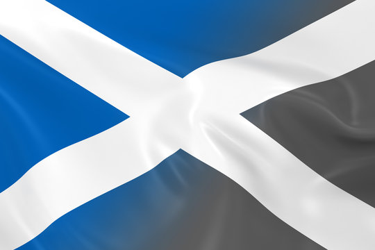 National Decline Concept - Flag of Scotland Fading into Black and White