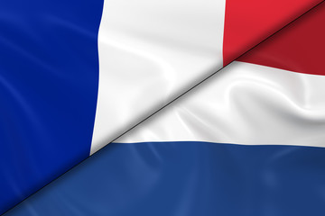 Flags of France and Holland Divided Diagonally - 3D Render of th
