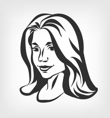 Beautiful female face. Vector black illustration