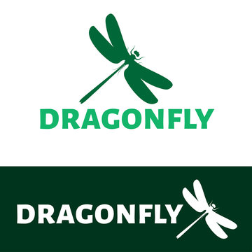 Dragonfly logo. Vector logo insect. Green style