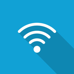 Flat Wireless icon with long shadow on blue backround