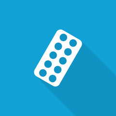 Flat Tablet Strip icon with long shadow on blue backround