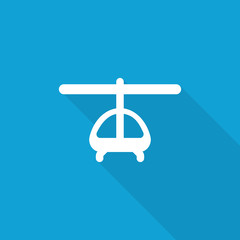 Flat Helicopter icon with long shadow on blue backround