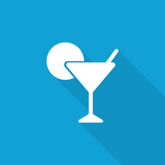 Flat Cocktail icon with long shadow on blue backround