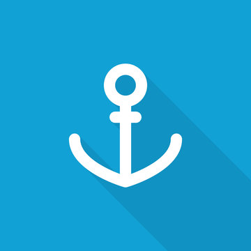 Flat Anchor icon with long shadow on blue backround
