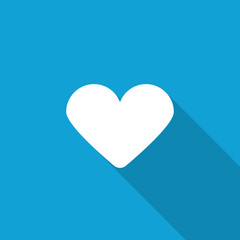 Flat Heart icon with long shadow on blue backround