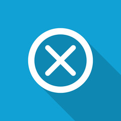 Flat Cancel icon with long shadow on blue backround
