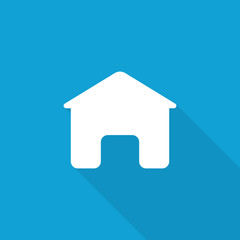 Flat Home icon with long shadow on blue backround