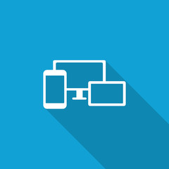 Flat Responsive Media Design icon with long shadow on blue backr