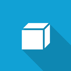Flat 3D Box icon with long shadow on blue backround