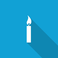 Flat Candle Light icon with long shadow on blue backround