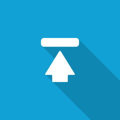 Flat Upload icon with long shadow on blue backround