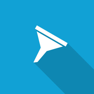 Flat Funnel icon with long shadow on blue backround