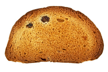 Rusk with raisins on a white background