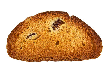 Rusk with raisins on a white background