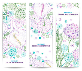 Set of vertical floral banners or backgrounds with flowers. Abstract vector illustration, EPS 10