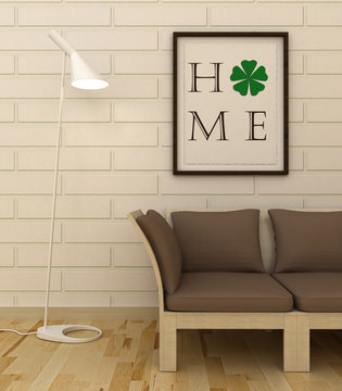 St. Patrick's Day poster. Irish wedding gift idea. Four leaf clover shape. Love, family, home, happiness concept.