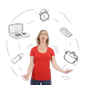 femme jonglant avec multitude de t&acirc;ches