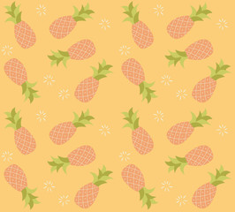 Seamless pattern with hand drawn pineapple fruit