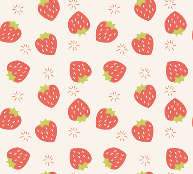 Seamless pattern with hand drawn strawberry fruit