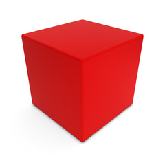 Blank Red Rounded Cube Shape Isolated on White Background