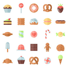 Sweets flat multicolored icons vector set. Modern minimalistic design.