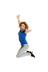 Young happy woman jumping.