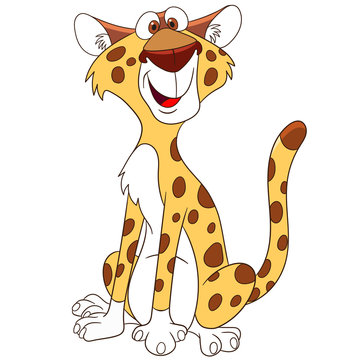 cute and happy cartoon african leopard is sitting and smiling