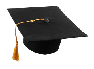 Black student hat, isolated on white