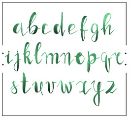 Handwritten calligraphic font alphabet written by a marker