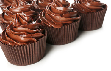 Chocolate cupcakes isolated on white
