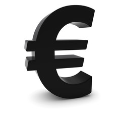Black 3D Euro Symbol Isolated on White Background with Shadows