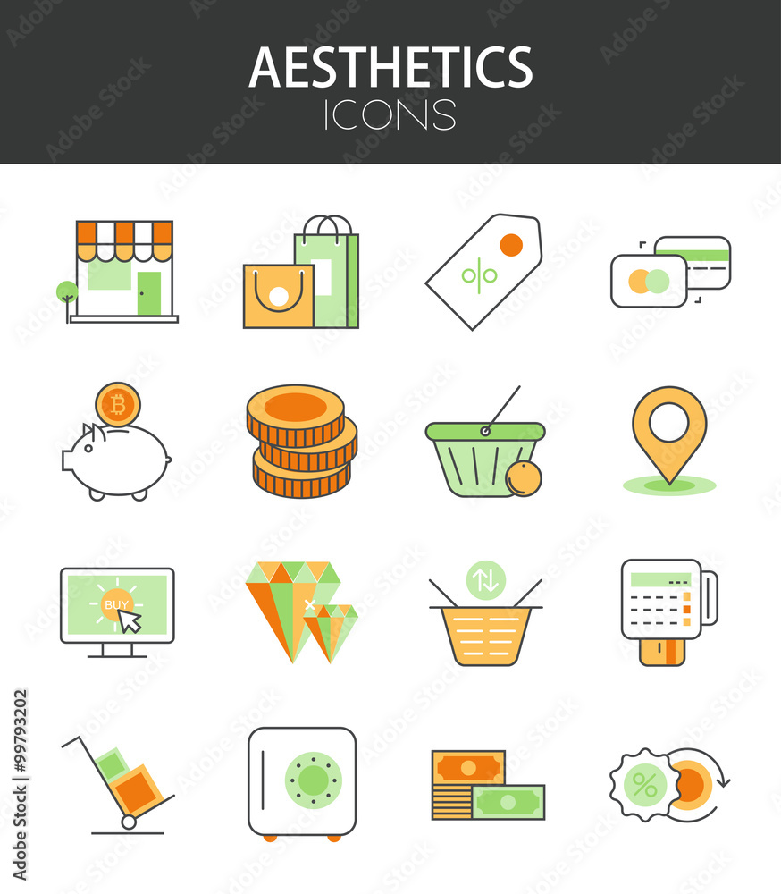 Poster vector modern thin line flat design of icons set.