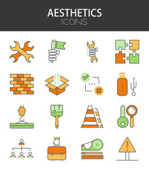 Vector modern thin line flat design of icons set