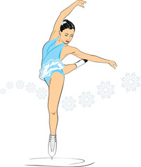 Figure skater with swirl of snowflakes