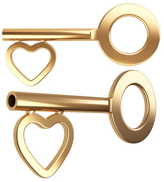 Gold Skeleton Key With Heart Shape