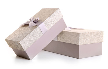 Beautiful silver Christmas gifts  isolated on white background