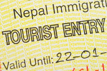 Deurstickers Fragment of the Nepal tourist entry visa. © Dmitry Chulov