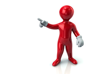 Red cartoon man  pointing with his index finger