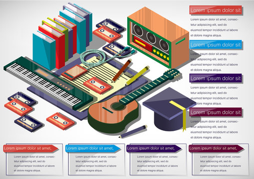 illustration of info graphic music concept in isometric 3D graphic