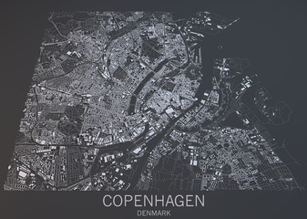 Cartina Copenhagen, vista satellitare, Danimarca
