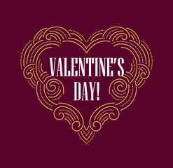 Valentine day Beautiful thin line ornamental heart. Vector illustration