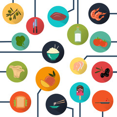 Set of sixteen color food icons