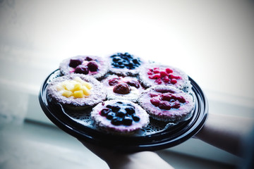 cakes with berries and fruits