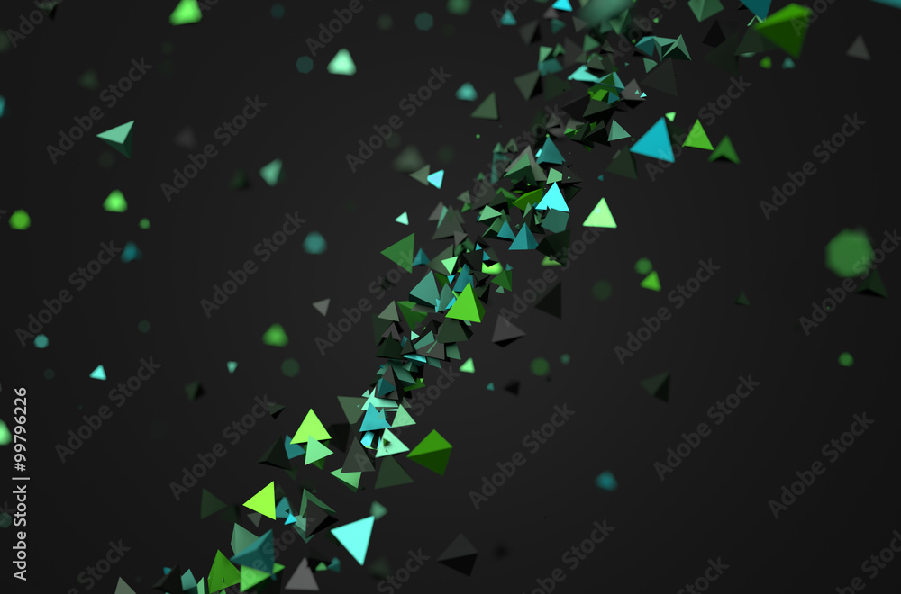Poster abstract 3d rendering of flying particles.