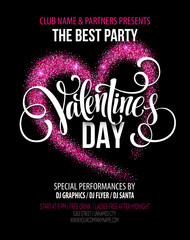 Sparkle glitter Valentines Day heart. Vector illustration